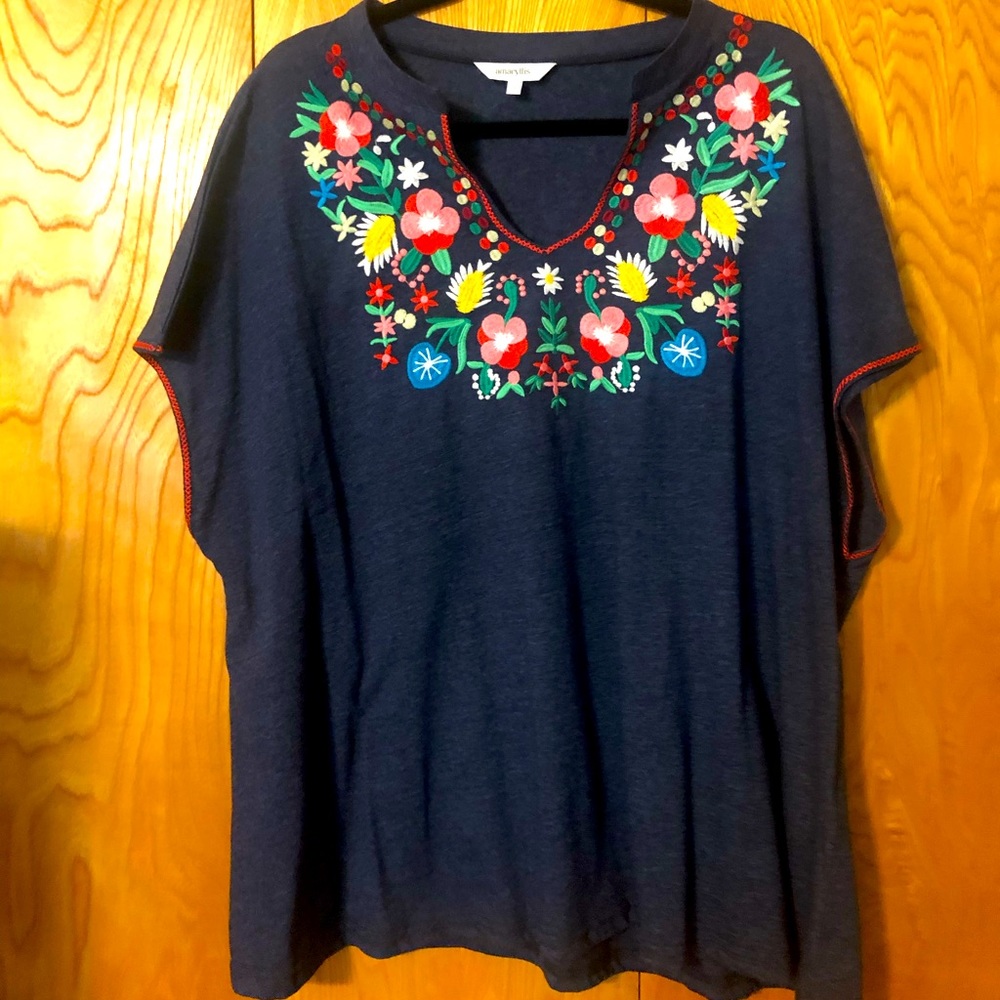 Embroidered Notch Neck Blouse